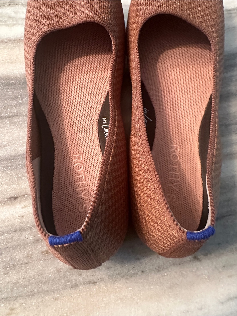 Rothy's Brown Knit Ballet Flats with Blue Heel Tab - Picture 3 of 5